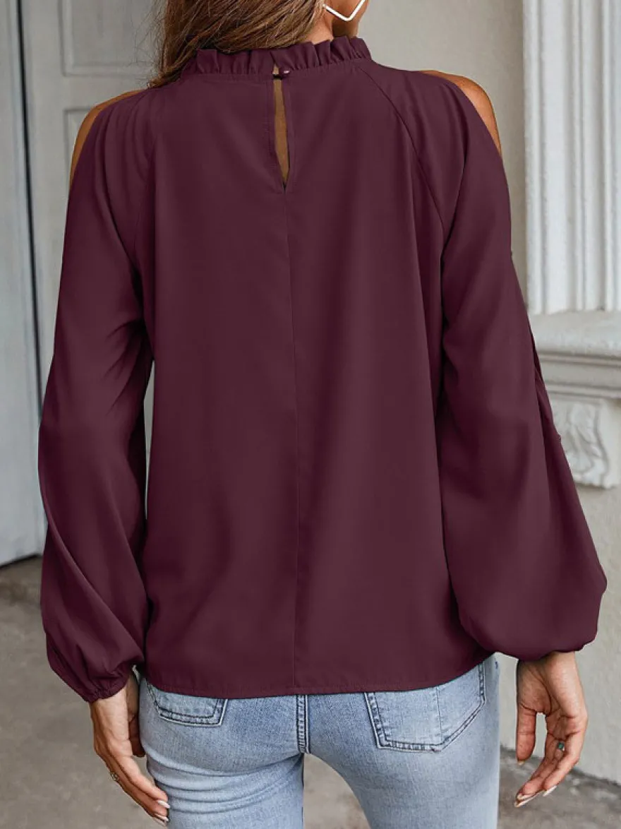 Chemise Pour Femme Rouge Col Rond Décontracté Manches Longues Tops