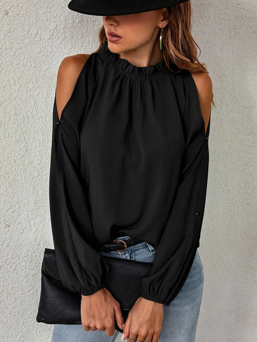 Chemise Pour Femme Rouge Col Rond Décontracté Manches Longues Tops