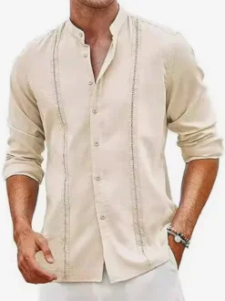 Chemises cubaines Guayabera pour hommes chemises de plage décontractées à manches longues pour l'été