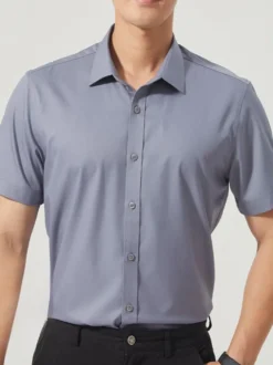 Chemises d'été pour hommes coupe slim élastique décontractées à manches courtes