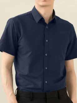 Chemises d'été pour hommes coupe slim élastique décontractées à manches courtes