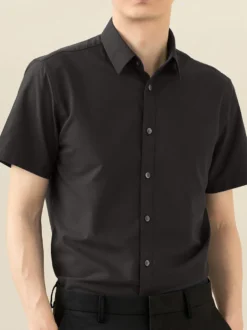 Chemises d'été pour hommes coupe slim élastique décontractées à manches courtes