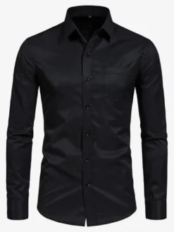 Chemises à manches longues pour hommes élastiques boutonnées coupe slim couleur unie