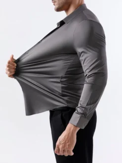 Chemises pour hommes sans coutures haute élasticité manches longues anti-rides