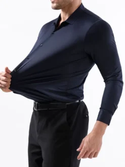 Chemises pour hommes sans coutures haute élasticité manches longues anti-rides