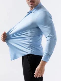 Chemises pour hommes sans coutures haute élasticité manches longues anti-rides