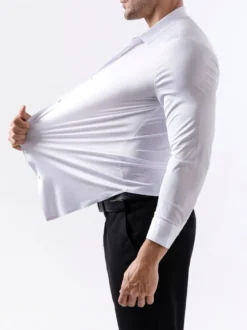Chemises pour hommes sans coutures haute élasticité manches longues anti-rides