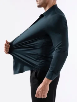 Chemises pour hommes sans coutures haute élasticité manches longues anti-rides