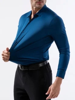 Chemises pour hommes sans coutures haute élasticité manches longues anti-rides