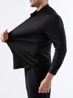 Chemises pour hommes sans coutures haute élasticité manches longues anti-rides
