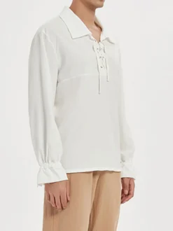 Chemise Vintage Blanc à Lacet Aristocrate Style rétro Coton Rétro Costumes Hommes Déguisements Halloween