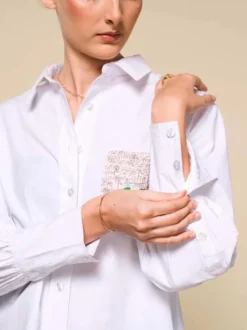 Chemisier blanc court à boutons chemise patchwork à poches et manches bouffantes