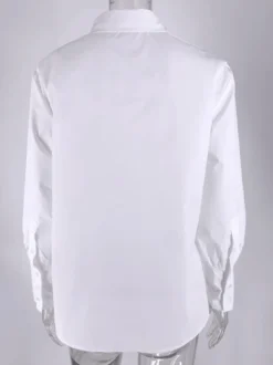 Chemisier blanc court à boutons chemise patchwork à poches et manches bouffantes