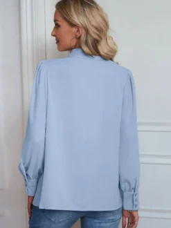 Chemisier Blouse Court Femme avec Manches Longues à Col Revers Unicolore