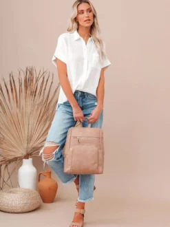 Chemisier Blouse Femme à Col Revers avec Manches Courtes Unicolore