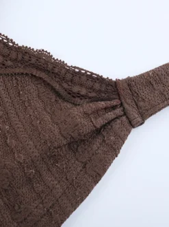 Chemisier cache-cœur en dentelle à col V pour femme - Haut court marron vintage à manches longues et coupe ajustée - Tenue décontractée printanière 2026