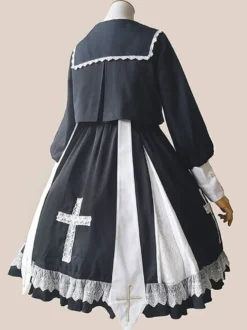 Chemisier Classique Volants Manches Longues Noir Top Lolita