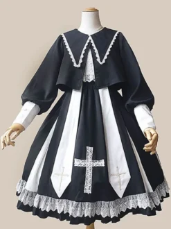 Chemisier Classique Volants Manches Longues Noir Top Lolita