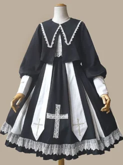 Chemisier Classique Volants Manches Longues Noir Top Lolita