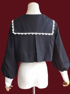 Chemisier Classique Volants Manches Longues Noir Top Lolita