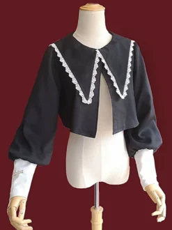Chemisier Classique Volants Manches Longues Noir Top Lolita
