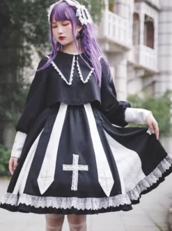 Chemisier Classique Volants Manches Longues Noir Top Lolita
