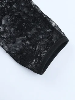 Chemisier corset en dentelle à épaules dénudées pour femme - Bustier noir transparent à manches longues en maille - Tenue de soirée printanière 2026