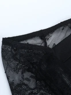 Chemisier corset en dentelle à épaules dénudées pour femme - Bustier noir transparent à manches longues en maille - Tenue de soirée printanière 2026