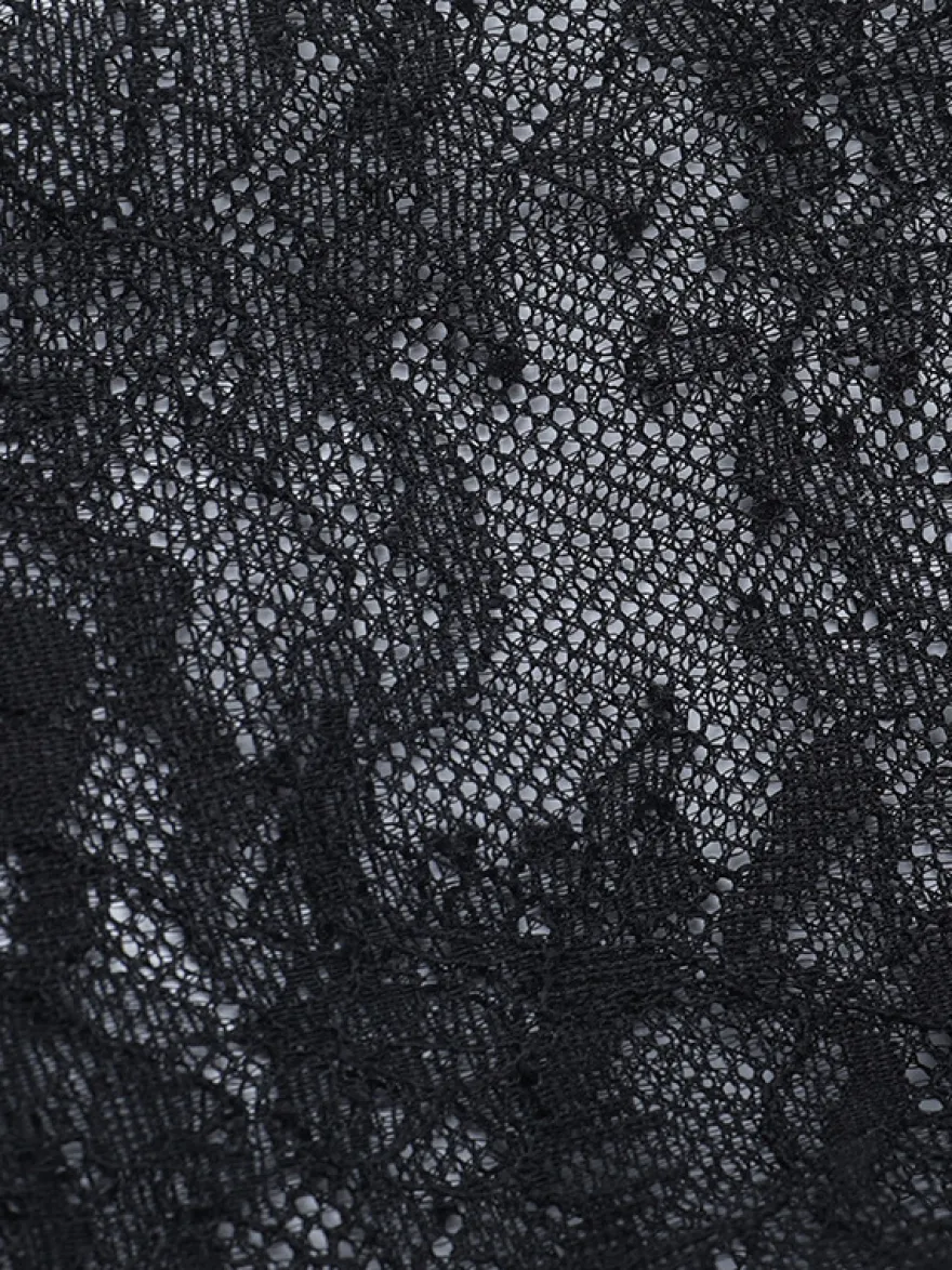 Chemisier corset en dentelle à épaules dénudées pour femme - Bustier noir transparent à manches longues en maille - Tenue de soirée printanière 2026