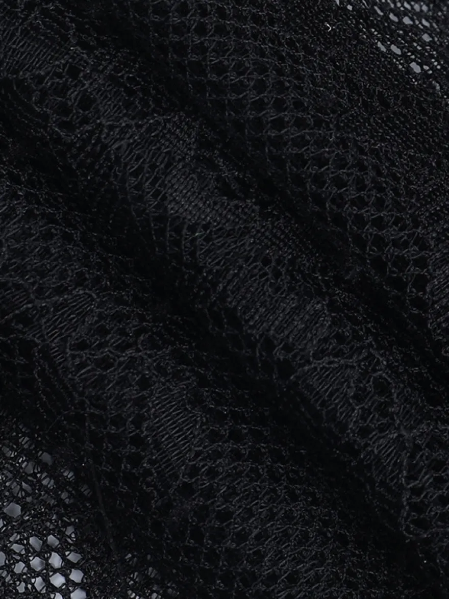 Chemisier corset en dentelle à épaules dénudées pour femme - Bustier noir transparent à manches longues en maille - Tenue de soirée printanière 2026