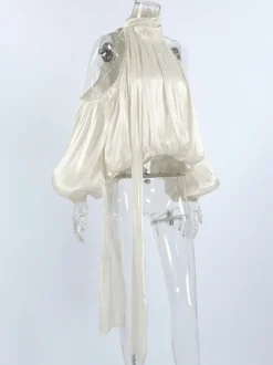 Chemisier dos nu à épaules dénudées pour femme - Haut élégant à manches lanternes et coupe ample avec foulard - Collection Fairycore Printemps 2026