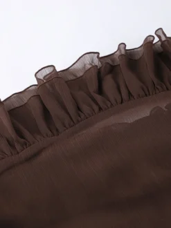 Chemisier en mousseline transparente à manches évasées pour femme - Style bohème marron volants étagés coupe ample - Idéal pour les soirées de printemps 2026