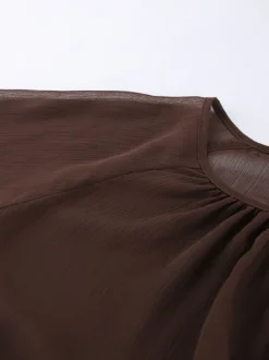 Chemisier en mousseline transparente à manches évasées pour femme - Style bohème marron volants étagés coupe ample - Idéal pour les soirées de printemps 2026