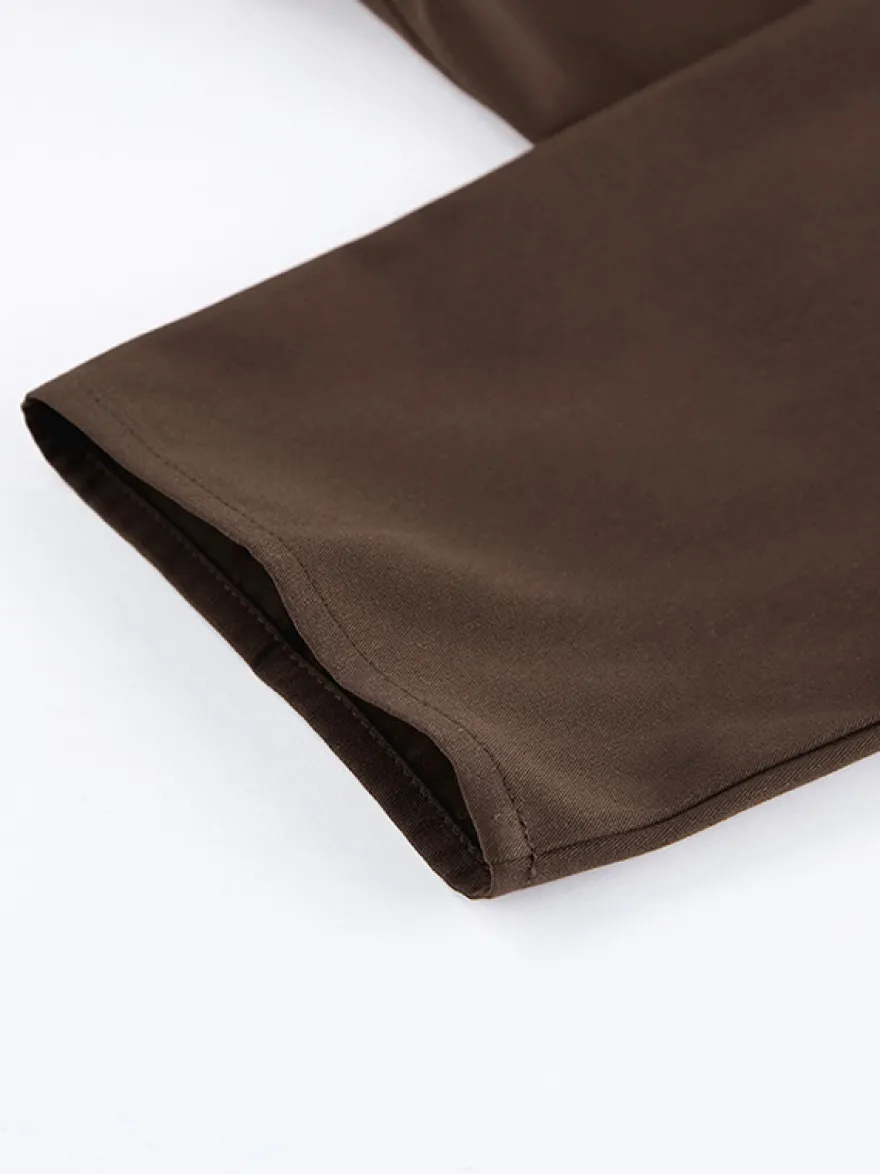 Chemisier en mousseline transparente à manches évasées pour femme - Style bohème marron volants étagés coupe ample - Idéal pour les soirées de printemps 2026