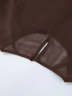 Chemisier en mousseline transparente à manches évasées pour femme - Style bohème marron volants étagés coupe ample - Idéal pour les soirées de printemps 2026