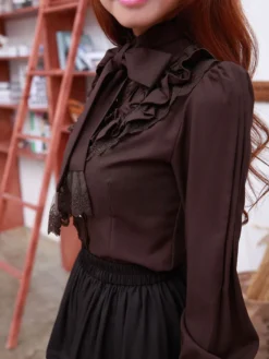 Chemisier lolita doux en polyester unicolore avec noeud col roulé Déguisements Halloween