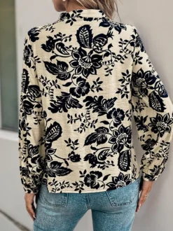 Chemisier plissé à imprimé floral vintage avec manches longues pour l'automne 2026