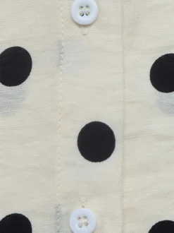 Chemisier à pois pour femme col montant manches longues boutonné coupe ample décontracté léger