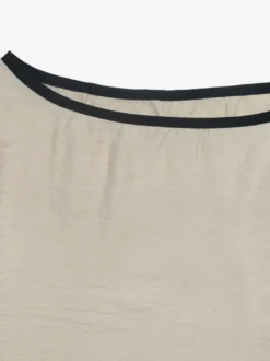 Chemisier pour femme à col bateau manches évasées bordures contrastées laçage au dos et taille froncée