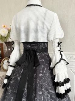 Chemisiers gothiques Lolita Haut Lolita Blanc Manches longues Volants Dentelle Chemise Lolita