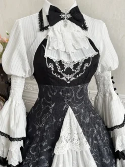 Chemisiers gothiques Lolita Haut Lolita Blanc Manches longues Volants Dentelle Chemise Lolita