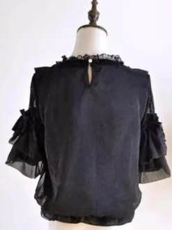 Chemisiers gothiques Lolita blancs à manches courtes et nœuds en dentelle haut Lolita en dentelle