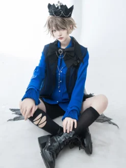 Chemisiers gothiques Lolita Haut Lolita bleu à manches longues Chemise Lolita