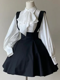 Chemisiers gothiques Lolita Haut Lolita Chemisier à volants à manches longues Chemise Lolita blanche