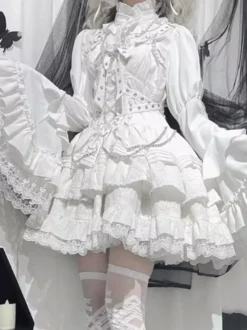 Chemisiers gothiques Lolita Haut Lolita blanc Manches longues Volants Dentelle Lolita Chemise
