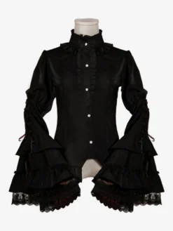 Chemisiers gothiques Lolita Haut Lolita blanc Manches longues Volants Dentelle Lolita Chemise