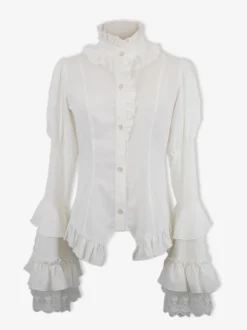 Chemisiers gothiques Lolita Haut Lolita blanc Manches longues Volants Dentelle Lolita Chemise