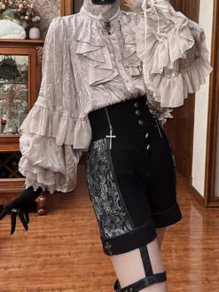 Chemisiers gothiques Lolita haut Lolita abricot manches longues volants en dentelle imprimé floral chemise Ouji Lolita
