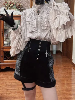 Chemisiers gothiques Lolita haut Lolita abricot manches longues volants en dentelle imprimé floral chemise Ouji Lolita