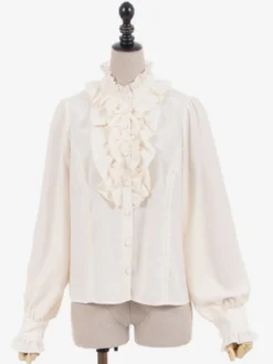 Chemisiers Lolita doux haut Lolita écru et blanc manches longues volants chemise Lolita